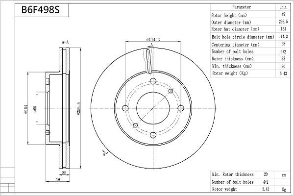 AISIN B6F498S - Спирачен диск vvparts.bg