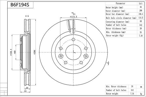 AISIN B6F194S - Спирачен диск vvparts.bg