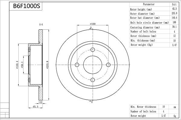 AISIN B6F1000S - Спирачен диск vvparts.bg