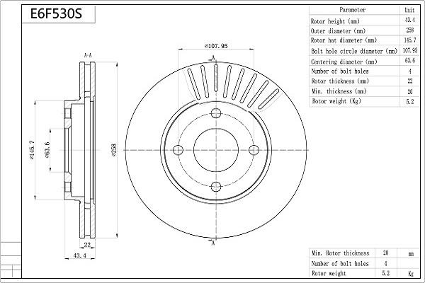 AISIN E6F530S - Спирачен диск vvparts.bg