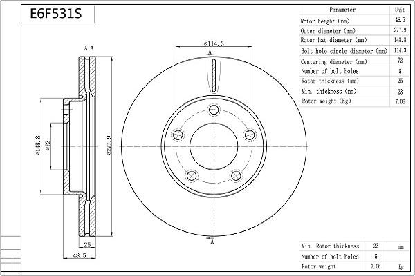 AISIN E6F531S - Спирачен диск vvparts.bg