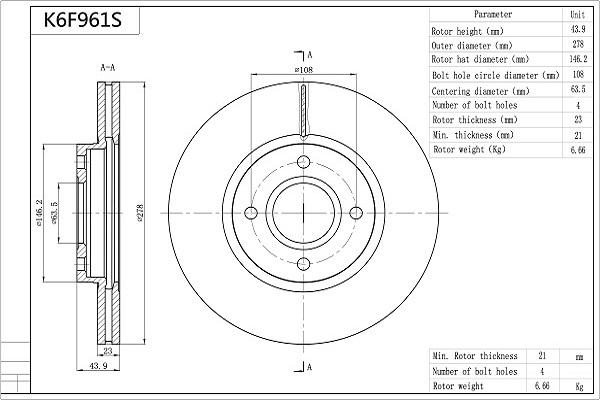 AISIN K6F961S - Спирачен диск vvparts.bg