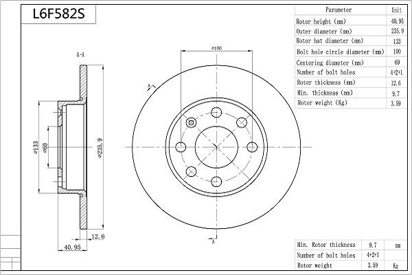 AISIN L6F582S - Спирачен диск vvparts.bg