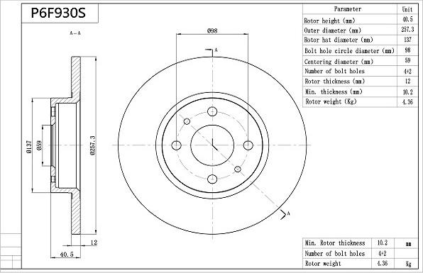 AISIN P6F930S - Спирачен диск vvparts.bg