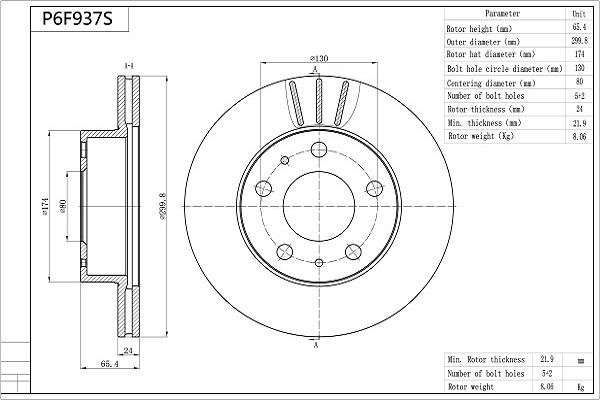 AISIN P6F937S - Спирачен диск vvparts.bg