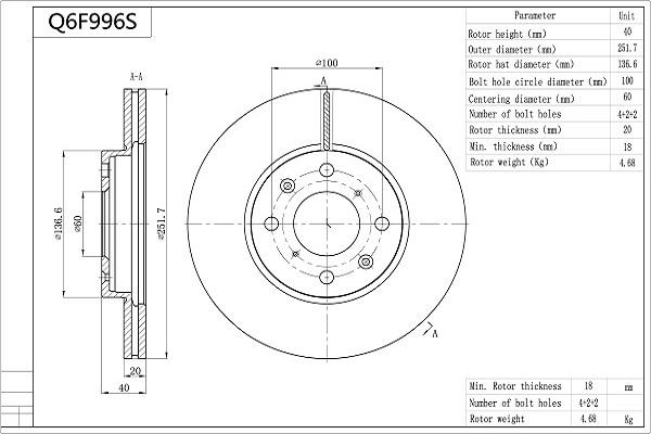 AISIN Q6F996S - Спирачен диск vvparts.bg