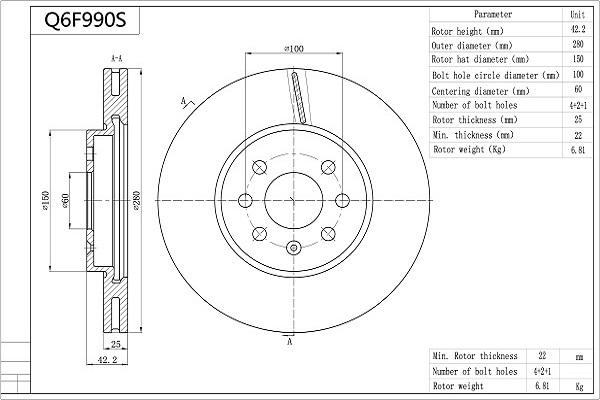 AISIN Q6F990S - Спирачен диск vvparts.bg