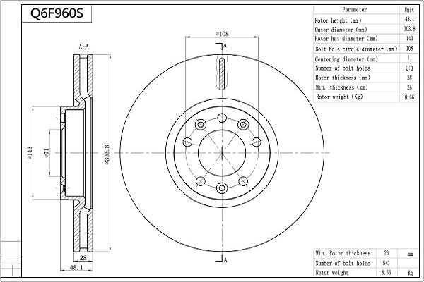 AISIN Q6F960S - Спирачен диск vvparts.bg