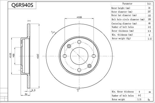 AISIN Q6R940S - Спирачен диск vvparts.bg