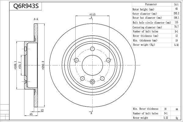 AISIN Q6R943S - Спирачен диск vvparts.bg