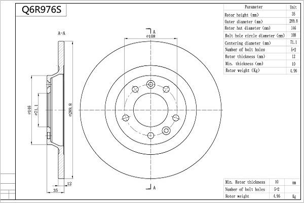 AISIN Q6R976S - Спирачен диск vvparts.bg