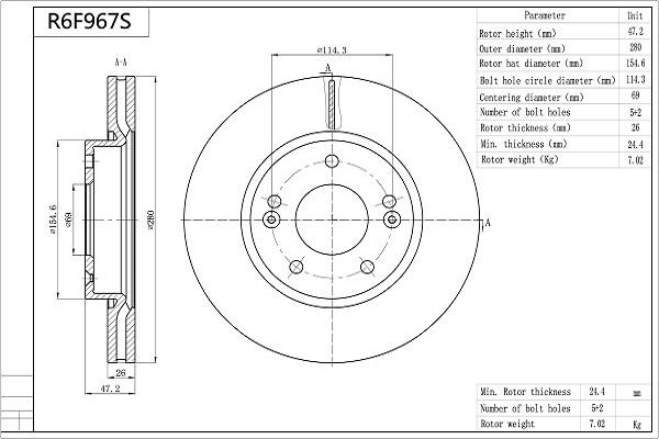 AISIN R6F967S - Спирачен диск vvparts.bg