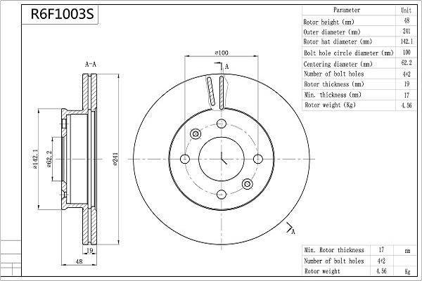 AISIN R6F1003S - Спирачен диск vvparts.bg