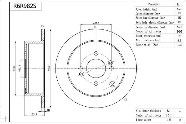 AISIN R6R982S - Спирачен диск vvparts.bg