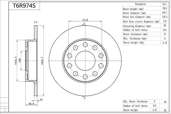 AISIN T6R974S - Спирачен диск vvparts.bg