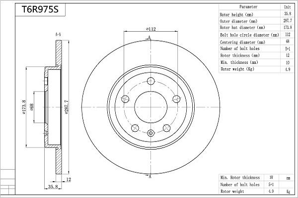 AISIN T6R975S - Спирачен диск vvparts.bg