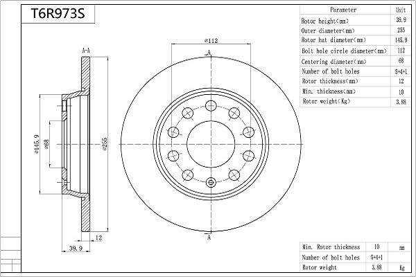 AISIN T6R973S - Спирачен диск vvparts.bg