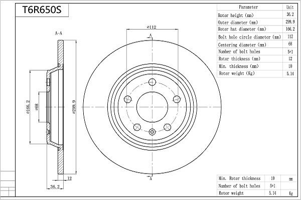 AISIN T6R650S - Спирачен диск vvparts.bg