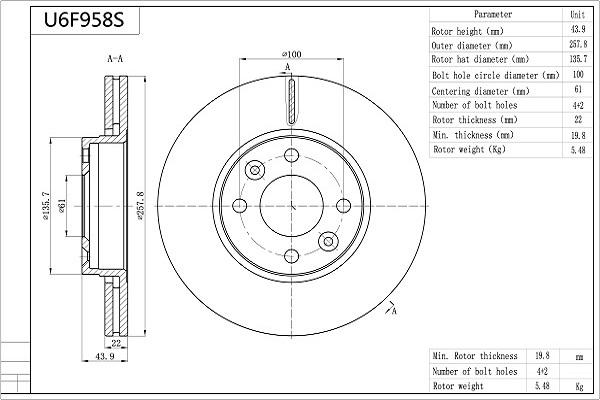 AISIN U6F958S - Спирачен диск vvparts.bg