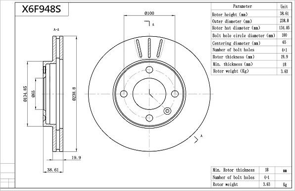 AISIN X6F948S - Спирачен диск vvparts.bg