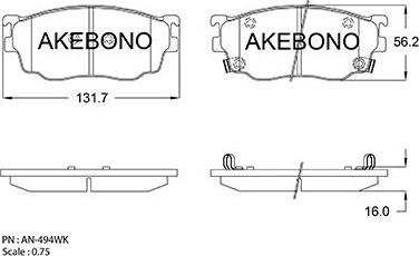 Akebono AN-494WK - Комплект спирачно феродо, дискови спирачки vvparts.bg