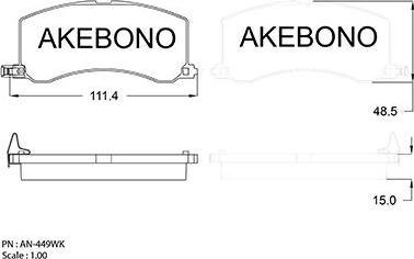 Akebono AN-449WK - Комплект спирачно феродо, дискови спирачки vvparts.bg