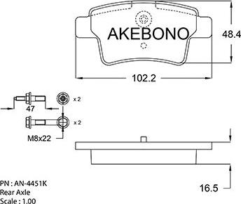 Akebono AN-4451K - Комплект спирачно феродо, дискови спирачки vvparts.bg