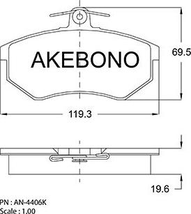 Akebono AN-4406K - Комплект спирачно феродо, дискови спирачки vvparts.bg