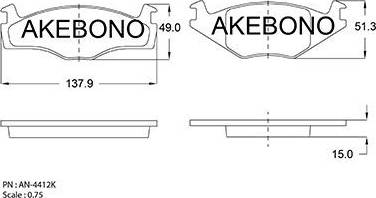 Akebono AN-4412K - Комплект спирачно феродо, дискови спирачки vvparts.bg