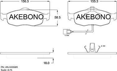 Akebono AN-4436WKE - Комплект спирачно феродо, дискови спирачки vvparts.bg