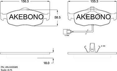 Akebono AN-4436WK - Комплект спирачно феродо, дискови спирачки vvparts.bg