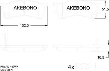 Akebono AN-447WK - Комплект спирачно феродо, дискови спирачки vvparts.bg