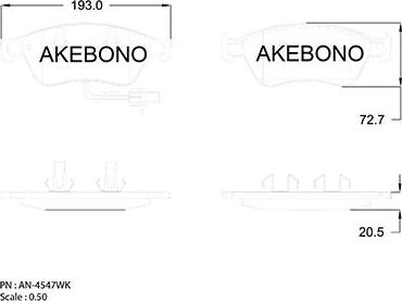 Akebono AN-4547WK - Комплект спирачно феродо, дискови спирачки vvparts.bg