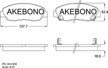 Akebono AN-455WK - Комплект спирачно феродо, дискови спирачки vvparts.bg