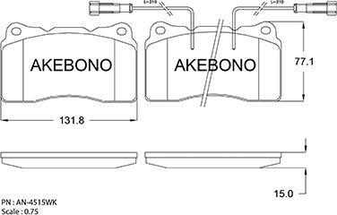 Akebono AN-4515WK - Комплект спирачно феродо, дискови спирачки vvparts.bg