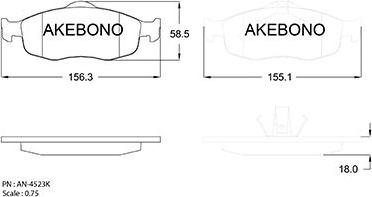 Akebono AN-4523KE - Комплект спирачно феродо, дискови спирачки vvparts.bg