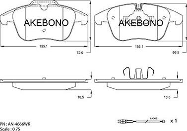 Akebono AN-4666WK - Комплект спирачно феродо, дискови спирачки vvparts.bg