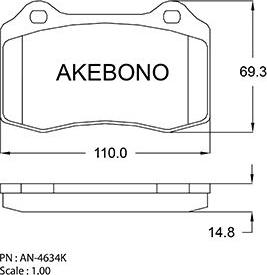 Akebono AN-4634K - Комплект спирачно феродо, дискови спирачки vvparts.bg