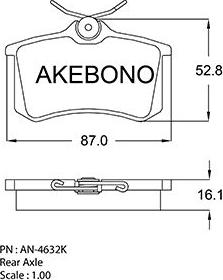 Akebono AN-4632K - Комплект спирачно феродо, дискови спирачки vvparts.bg