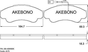 Akebono AN-4099WKE - Комплект спирачно феродо, дискови спирачки vvparts.bg