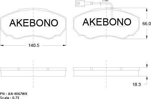 Akebono AN-4067WK - Комплект спирачно феродо, дискови спирачки vvparts.bg