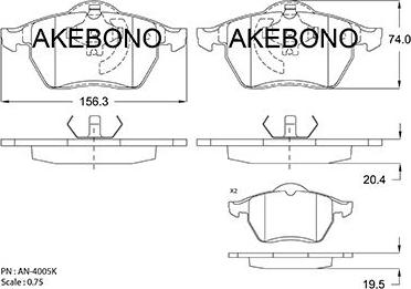 Akebono AN-4005KE - Комплект спирачно феродо, дискови спирачки vvparts.bg