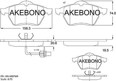 Akebono AN-4007WKE - Комплект спирачно феродо, дискови спирачки vvparts.bg