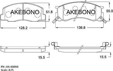 Akebono AN-408WK - Комплект спирачно феродо, дискови спирачки vvparts.bg