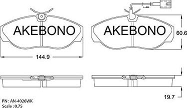 Akebono AN-4026WKE - Комплект спирачно феродо, дискови спирачки vvparts.bg
