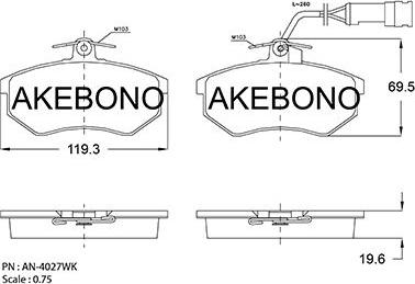 Akebono AN-4027WKE - Комплект спирачно феродо, дискови спирачки vvparts.bg