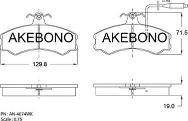 Akebono AN-4074WKE - Комплект спирачно феродо, дискови спирачки vvparts.bg