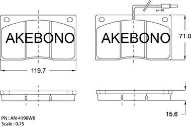 Akebono AN-4198WKE - Комплект спирачно феродо, дискови спирачки vvparts.bg