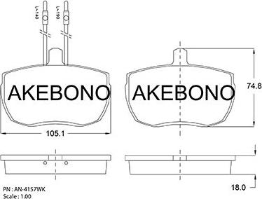 Akebono AN-4157WKE - Комплект спирачно феродо, дискови спирачки vvparts.bg