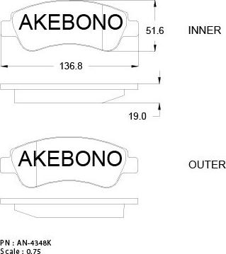 Akebono AN-4348K - Комплект спирачно феродо, дискови спирачки vvparts.bg